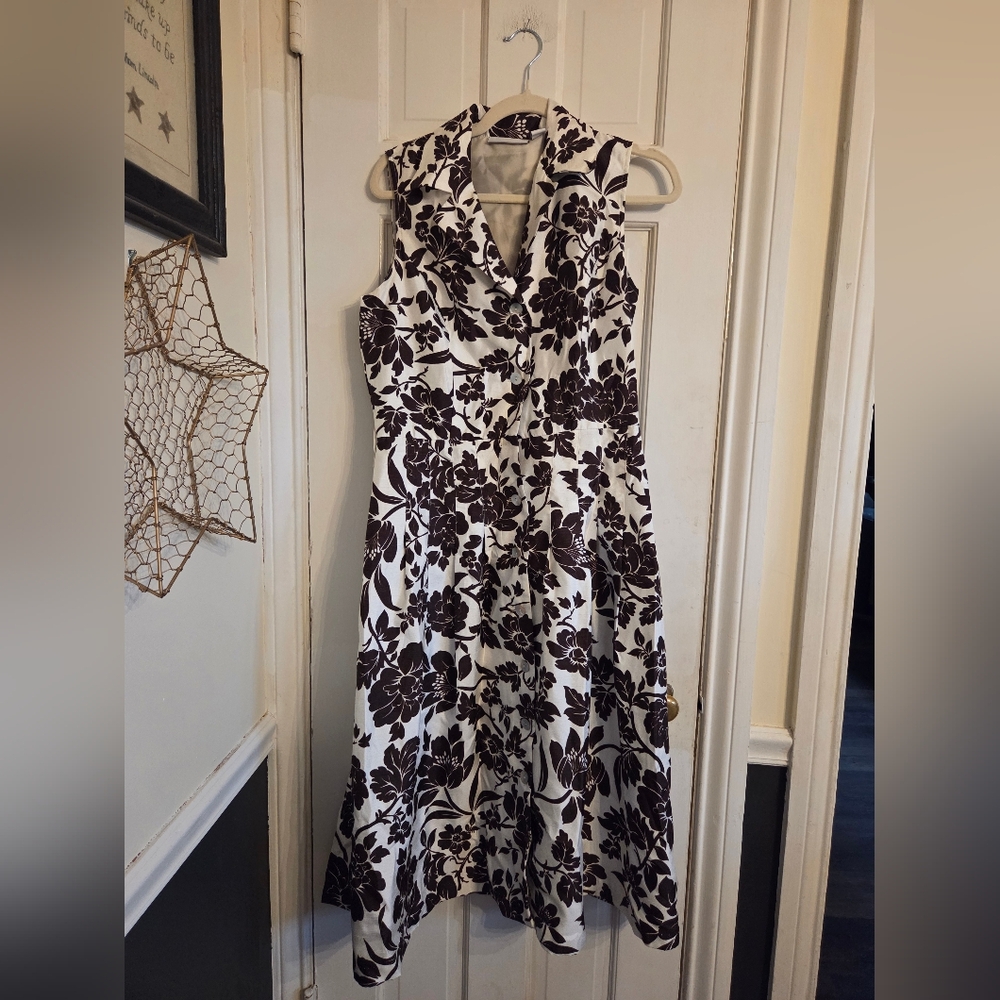 Dressbarn Sleeveless Floral Dress - Brown and White